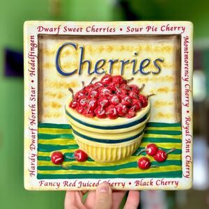 Vintage 3D Cherries Farmhouse Cottagecore Ceramic Wall Hanging Home Decor Art